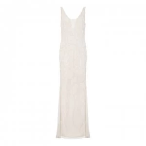 Adrianna Papell Beaded Plunge Gown - IVORY/PEARL
