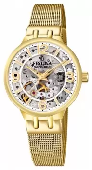 Festina F20580/1 Ladies Gold-Toned Skeleton Auto W/ Watch