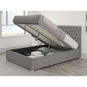 Monroe Ottoman Upholstered Bed, Eire Linen, Grey - Ottoman Bed Size Single (90x190)