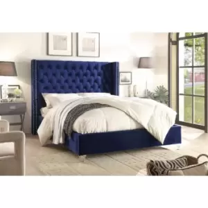 Adriana Upholstered Beds - Plush Velvet, Small Double Size Frame, Blue - Blue
