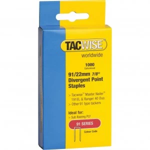 Tacwise 91 Divergent Point Staples 22mm Pack of 1000