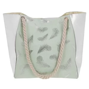 Metallic Feathers Tote Silver Mint