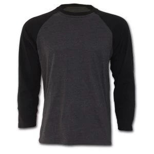Urban Fashion Raglan Contrast Mens Small Long Sleeve T-Shirt - Black