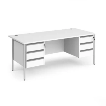 Office Desk Rectangular Desk 1800mm With Double Pedestal White Top With Silver Frame 800mm Depth Contract 25 CH18S33-S-WH