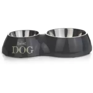Beeztees - Double Feeding Bowl Best Dog 1050ml 37x22cm 650396 Grey