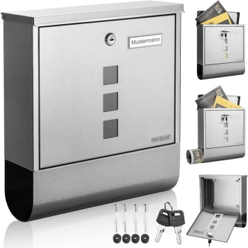 Monzana - Letterbox Stainless Steel Silver Post Mail Postbox Wallmount Flap Letter Box