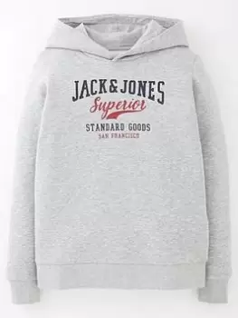Boys, Jack & Jones Junior Logo Sweat Hoodie - Grey Marl, Size 10 Years
