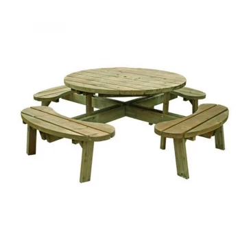 Grange Fencing Round Wooden Garden Picnic Table with Fixed Seats
