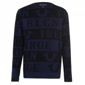 True Religion AOP Crew Sweatshirt - Navy/Black
