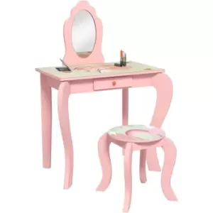 ZONEKIZ Kids Dressing Table with Mirror Stool Drawer, Cute Animal Design, Pink - Pink