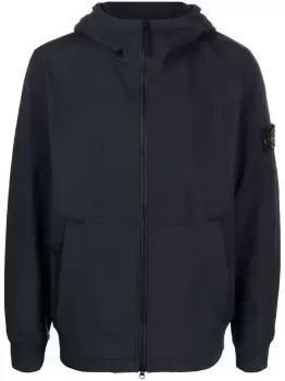 STONE ISLAND Compass-patch Hooded Zip-up Jacket Navy Blue