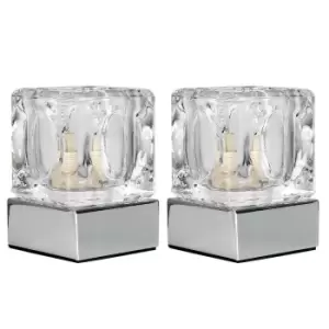 Cube Pair of Silver Table Lamps Touch On/Off