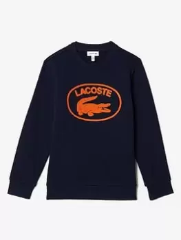 Kids' Lacoste Contrast Branded Colour-block Sweatshirt Size 16 yrs Navy Blue