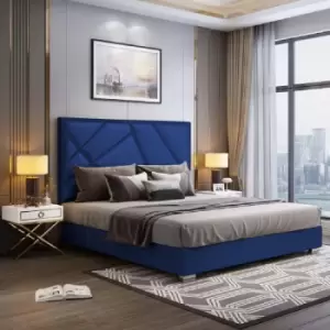 Crina Upholstered Beds - Plush Velvet, Double Size Frame, Blue - Blue