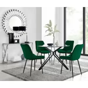 Cascina Dining Table and 4 Green Pesaro Black Leg Chairs - Green