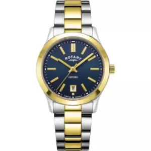 Rotary Ladies Rotary Oxford Sapphire Glass Date Watch - Two-Tone Gold and Blue