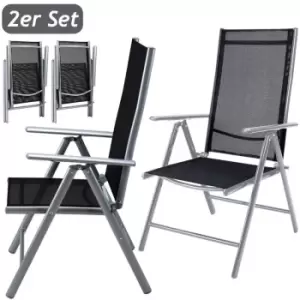 Casaria - Set of 2 Garden Chairs with High-Back Foldable and Adjustable Weatherproof Outdoor Chair Pair Aluminium Silver