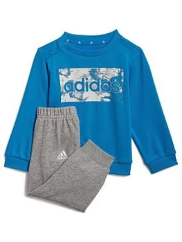 adidas Infant Linear Crew & Pant Set, Blue/Grey, Size 0-3 Months, Women