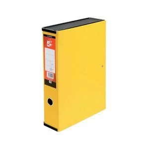 5 Star Office Foolscap Box File 75mm Spine Lock Spring Yellow Pack of 5
