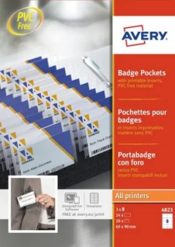 Avery Badge Pockets 60x90mm 24 Inserts 20 Holders