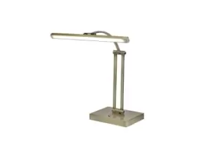 1 Arm Table Lamp. 1 x 6W LED, 3000K, 470lm, Antique Brass, 3yrs Warranty