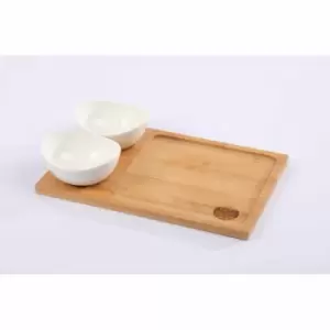 Hairy Bikers Bamboo Serving Board With 2 Dip Bowls
