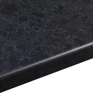 38mm Midnight Black Satin Granite effect Round edge Laminate Worktop L3m D600mm
