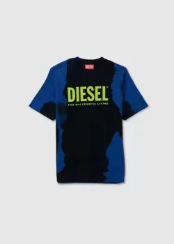 Diesel Kids Just Logo Tie Dye T-Shirt In Black/Blue/Lime