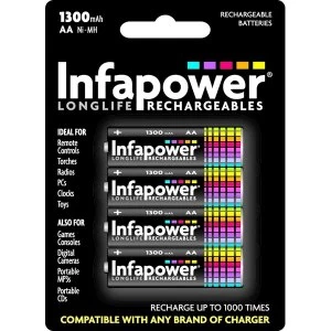 INFAPOWER AA 1300MAH NI-MH Rechargeable Batteries (4-Pack) B003