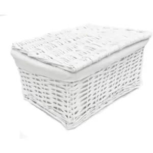 Lidded Wicker Storage Basket With Lining Xmas Hamper Basket [White,Large (40x30x20cm)]