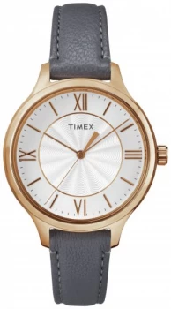 Timex Ladies Rose Tone Grey Strap Watch