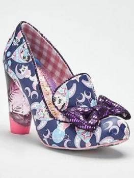 Irregular Choice Oz Cat Print Bow Heeled Shoe - Navy, Size 7, Women