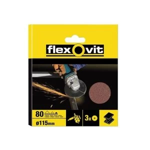 Flexovit Aluminium Oxide Fibre Discs 115mm Fine 80G (Pack of 3)