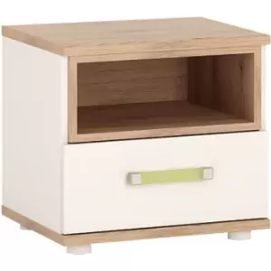 4Kids 1 Drawer bedside Cabinet in Light Oak and white High Gloss lemon handles