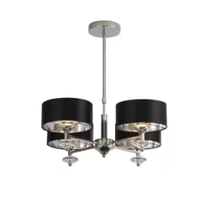 New Orleans 4 Light Chrome Ceiling Pendant with Black Shades, Silver Inner