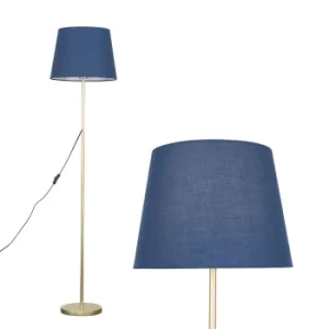 Charlie Gold Floor Lamp with Navy Blue Aspen Shade