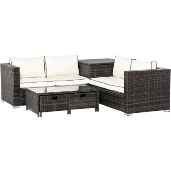 4 Pcs Patio Rattan Sofa Garden Furniture Set Table w/ Cushions Brown - Outsunny