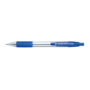 5 Star Office Retractable Grip Ball Pen Medium 1.0mm Tip 0.4mm Line Blue Pack of 10