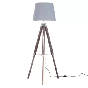 Clipper Light Wood Tripod Floor Lamp with Grey Aspen Shade