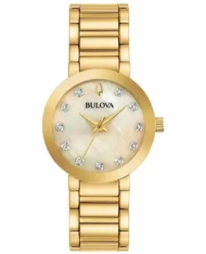 Bulova Mother of Pearl Diamond Dial Gold Tone Stainless Steel Womens Watch 97P133 97P133