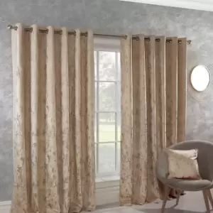 Sundour Malmo Faux Distressed Velvet Natural Fully Lined Eyelet Curtain Pair 66x54'