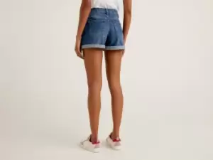 Benetton, 100% Cotton Denim Shorts, taglia 26, Blue, Women