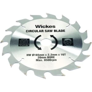 Wickes 16 Teeth Coarse Cut Circular Saw Blade 165 x 20mm