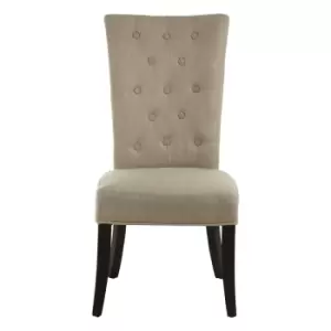 Dining Chair in Natural Linen with Fabric Buttons