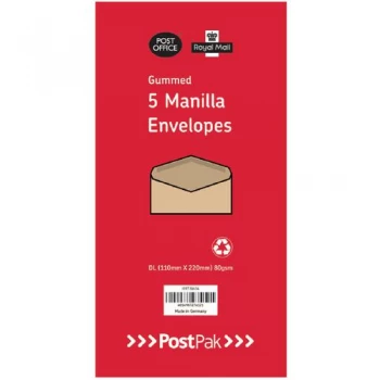 Envelopes Dl Gummed Manilla 70Gsm Pack of 250 POF27432