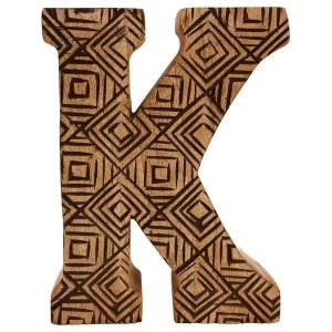 Letter K Hand Carved Wooden Geometric