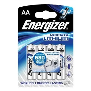 Energizer LR06 1.5V AA Ultimate Lithium Battery Pack of 4