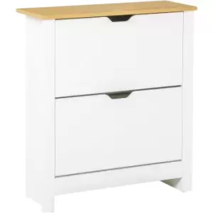 12-Shoe Storage Cabinet 4 Shelves 2 Drawers Tabletop 4 Legs Modern White - Homcom