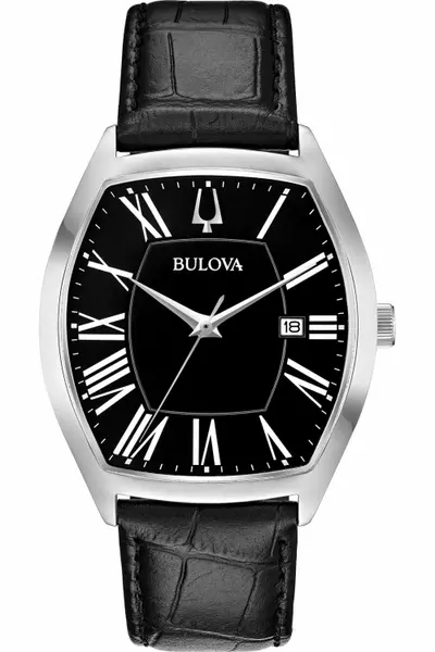 Bulova 96B290 Stainless Steel Black Leather Strap Watch - W09264