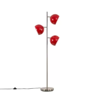 Elliot Satin Nickel 3 Way Floor Lamp with Red Shades
